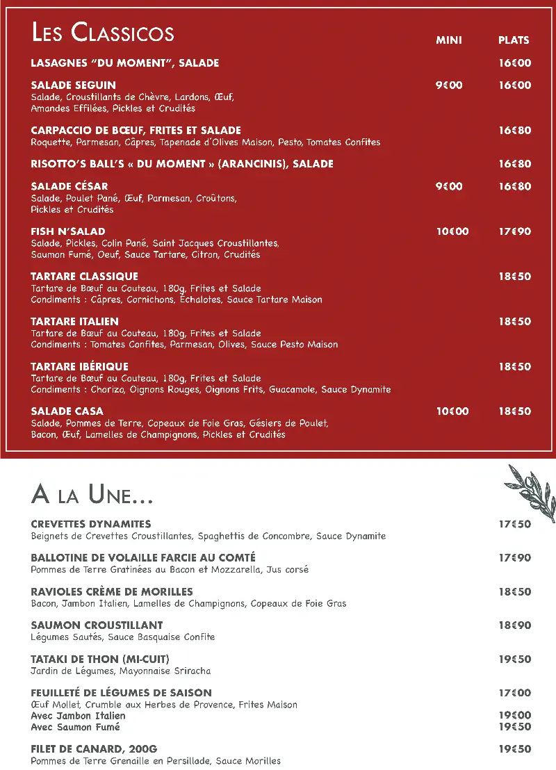 Formules Menu - La Casa